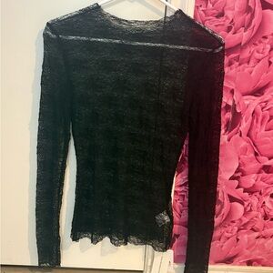 Commense Black Lace Long Sleeve Top